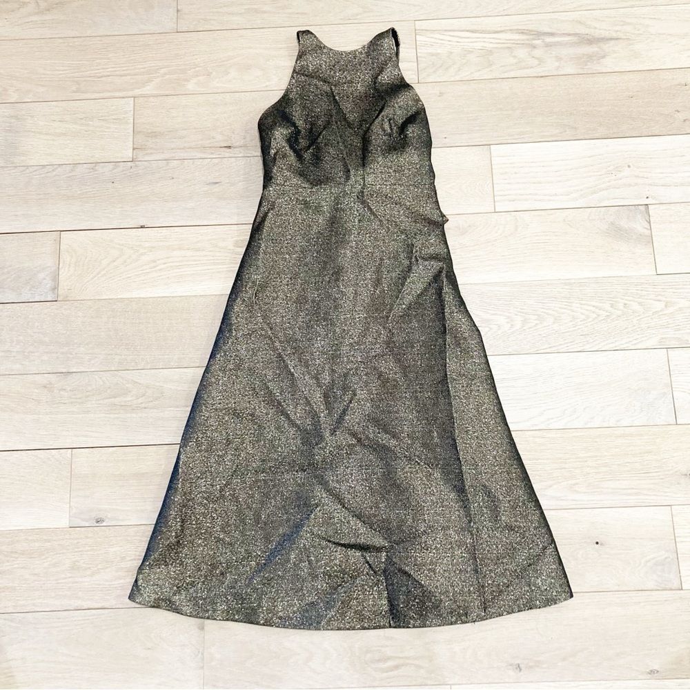 Halston Heritage Gold and Black Halter Sheath Cocktail Dress
